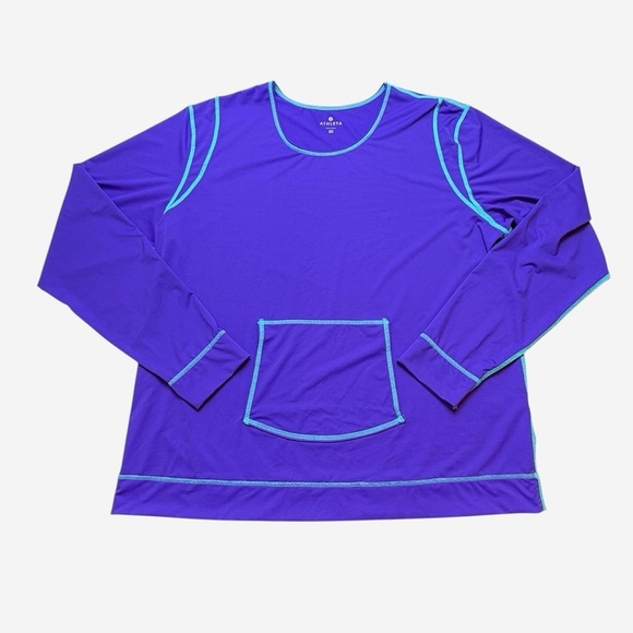 Athleta Summer Shade Long Sleeve Rashguard Top Size 2X Purple Stretch Beach Sun - Picture 4 of 8